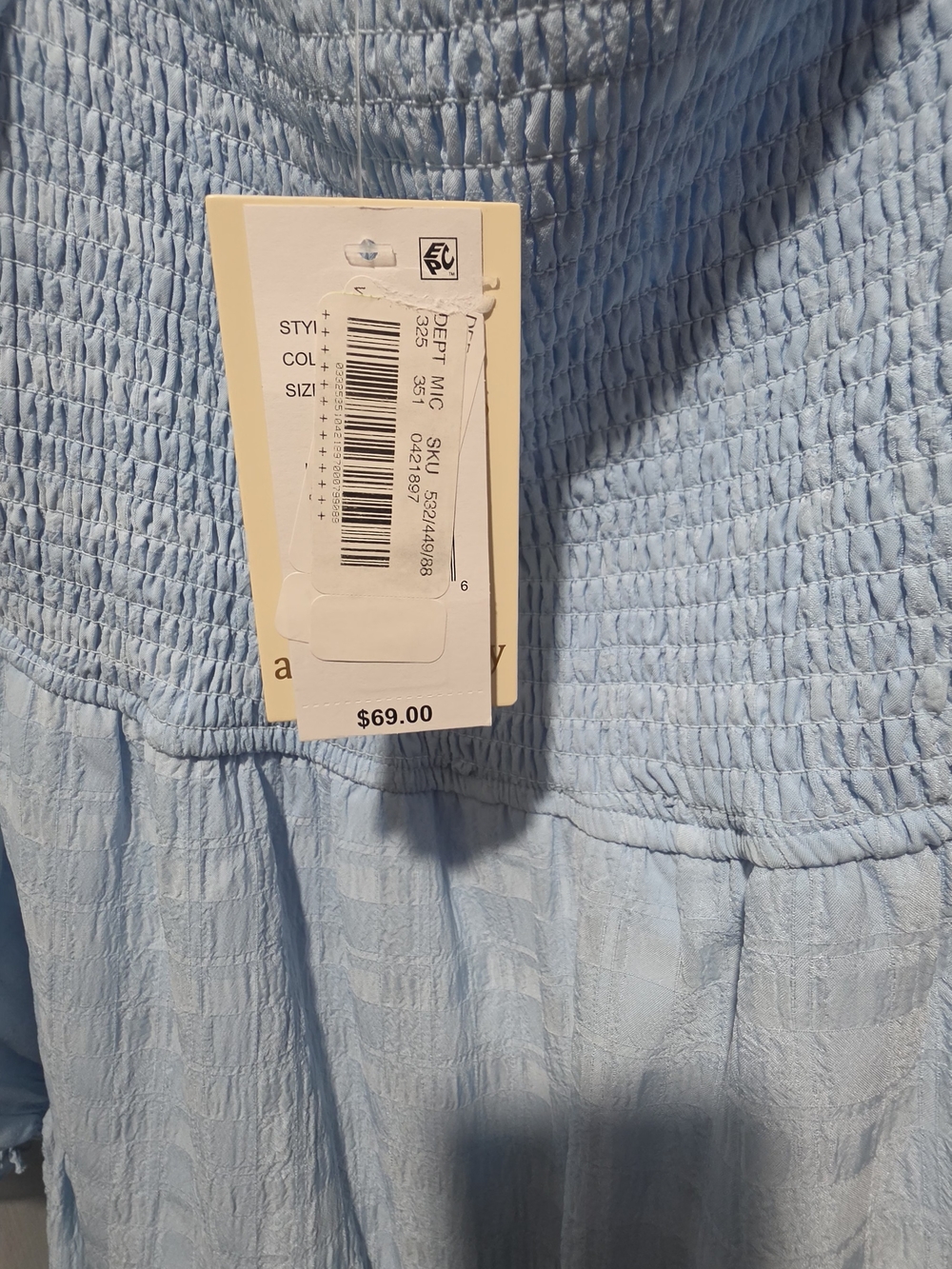 Light Blue Smocked Square-Neck Mini Dress with Bishop Sleeves - Picture 4 of 8